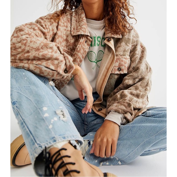 FREE PEOPLE Printed Ruby Jacket In Tea Combo Beige - Picture 3 of 16